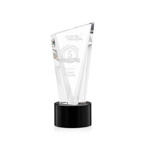 Awards and Plaques - Crystal Trophies - Maher on Round Base Black Peaks Crystal Trophy