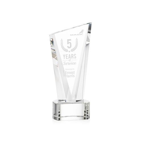 Awards and Plaques - Crystal Trophies - Maher on Half Round Base Clear Peaks Crystal Trophy