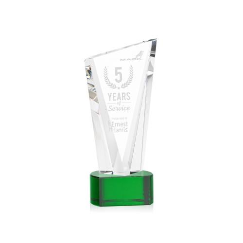 Awards and Plaques - Crystal Trophies - Maher on Half Round Base Green Peaks Crystal Trophy
