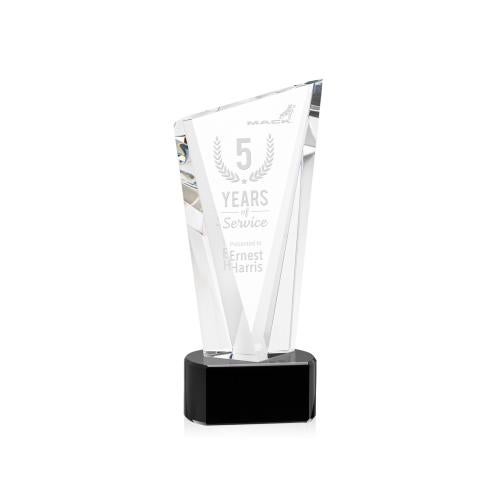 Awards and Plaques - Crystal Trophies - Maher on Half Round Base Black Peaks Crystal Trophy