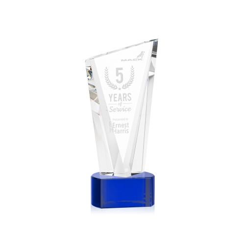 Awards and Plaques - Crystal Trophies - Maher on Half Round Base Blue Peaks Crystal Trophy