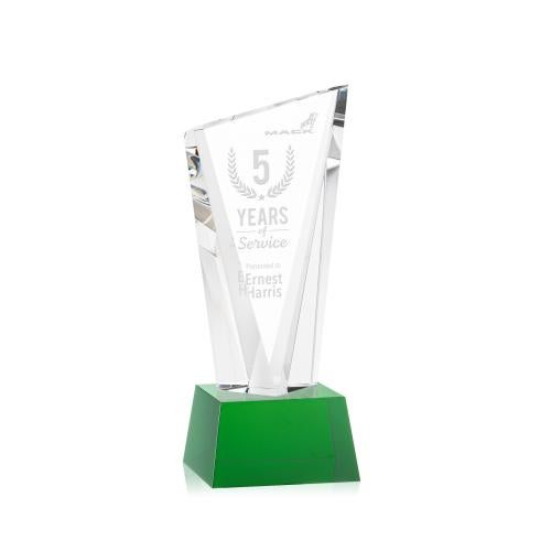 Awards and Plaques - Crystal Trophies - Maher on Small Base Green Peaks Crystal Trophy