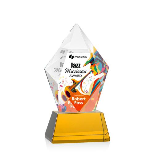Awards and Plaques - Crystal Trophies - Barron Full Color on Base Amber Polygon Crystal Trophy