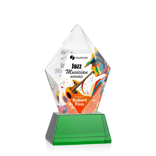 Awards and Plaques - Crystal Trophies - Barron Full Color on Base Green Polygon Crystal Trophy