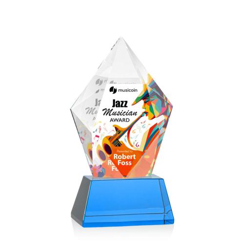 Awards and Plaques - Crystal Trophies - Barron Full Color on Base Sky Blue Polygon Crystal Trophy