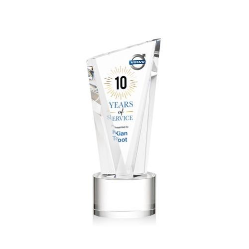 Awards and Plaques - Crystal Trophies - Maher Full Color on Round Base Clear Peaks Crystal Trophy