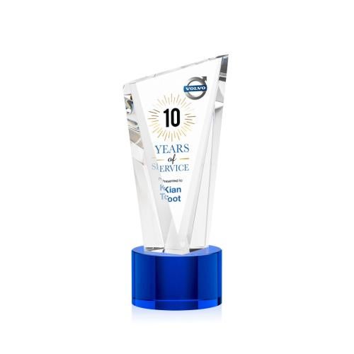 Awards and Plaques - Crystal Trophies - Maher Full Color on Round Base Blue Peaks Crystal Trophy