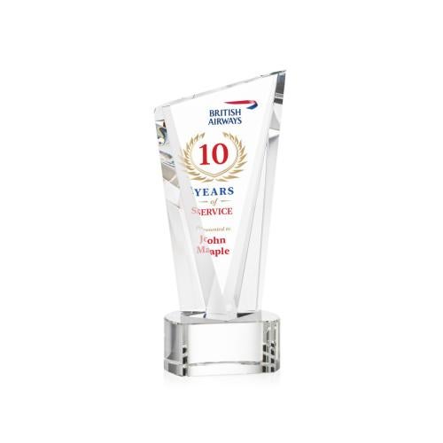 Awards and Plaques - Crystal Trophies - Maher Full Color on Half Round Base Clear Peaks Crystal Trophy