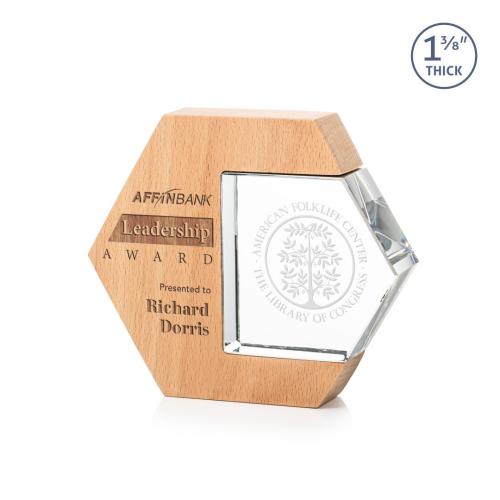 Awards and Plaques - Crystal Trophies - Clinton Polygon Wood Trophy