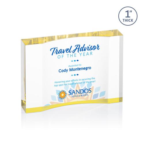 Awards and Plaques - Acrylic Trophies - Langworth Full Color Gold Rectangle Acrylic Trophy