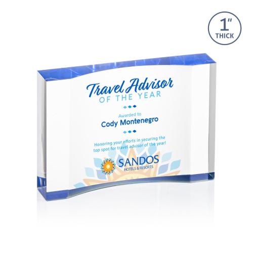 Awards and Plaques - Acrylic Trophies - Langworth Full Color Blue Rectangle Acrylic Trophy
