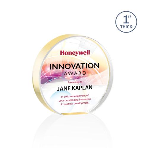 Awards and Plaques - Acrylic Trophies - Smart Full Color Gold Circle Acrylic Trophy