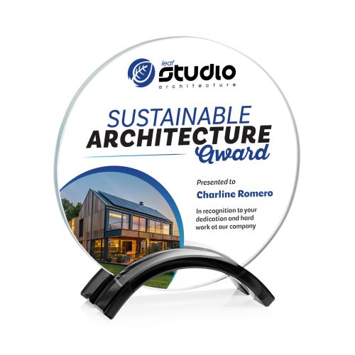 Awards and Plaques - Crystal Trophies - Holton Full Color Black Circle Crystal Trophy