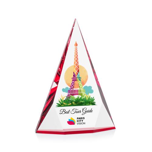 Awards and Plaques - Crystal Trophies - Bragg Full Color Red Pyramid Crystal Trophy