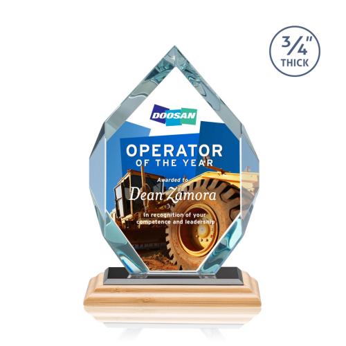 Awards and Plaques - Crystal Trophies - Diamond Diamond Full Color Bamboo/Black Polygon Wood Trophy