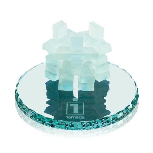 Trophies - Patriotic and Government Awards  - Friendship Ring Jade with Inukshuks Glass Trophy