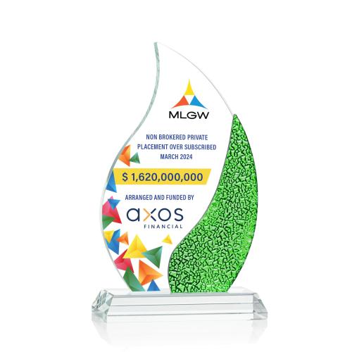 Awards and Plaques - Crystal Trophies - Oakley Full Color Green Flame Crystal Trophy