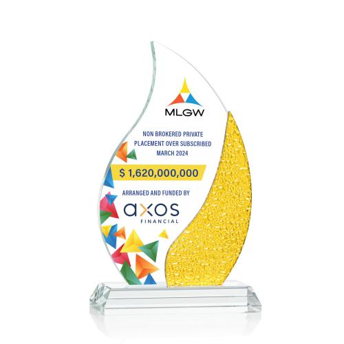 Awards and Plaques - Crystal Trophies - Oakley Full Color Yellow Flame Crystal Trophy