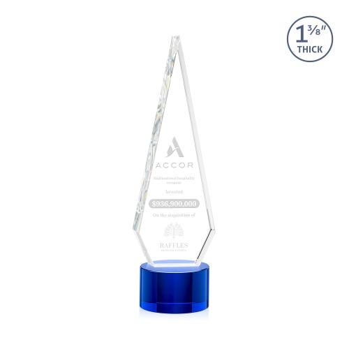 Awards and Plaques - Crystal Trophies - Cullen on Round Base Blue Crystal Trophy