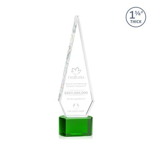 Awards and Plaques - Crystal Trophies - Cullen on Half Round Base Green Crystal Trophy