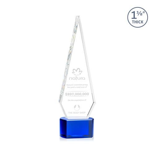Awards and Plaques - Crystal Trophies - Cullen on Half Round Base Blue Crystal Trophy