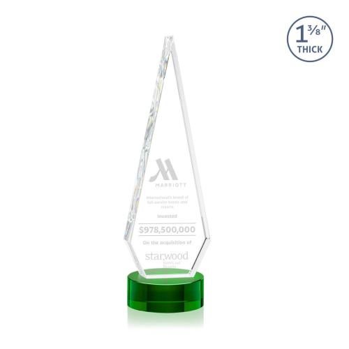 Awards and Plaques - Crystal Trophies - Cullen on Lockwood Base Green Polygon Crystal Trophy