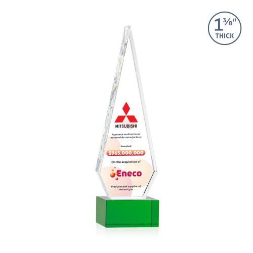 Awards and Plaques - Crystal Trophies - Cullen Full Color on Plated Base Green Crystal Trophy