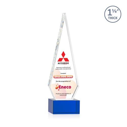 Awards and Plaques - Crystal Trophies - Cullen Full Color on Plated Base Blue Crystal Trophy