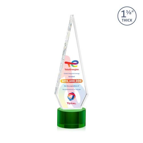 Awards and Plaques - Crystal Trophies - Cullen Full Color on Round Base Green Crystal Trophy
