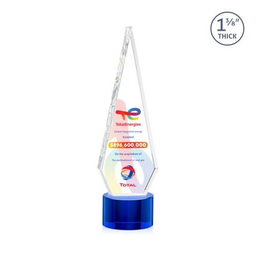 Awards and Plaques - Crystal Trophies - Cullen Full Color on Round Base Blue Crystal Trophy