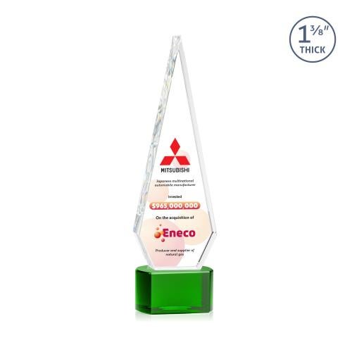 Awards and Plaques - Crystal Trophies - Cullen Full Color on Half Round Base Green Crystal Trophy