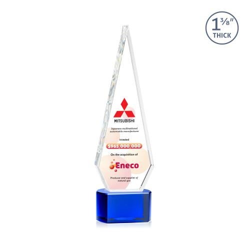 Awards and Plaques - Crystal Trophies - Cullen Full Color on Half Round Base Blue Crystal Trophy