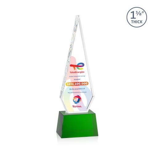 Awards and Plaques - Crystal Trophies - Cullen Full Color on Small Base Green Crystal Trophy
