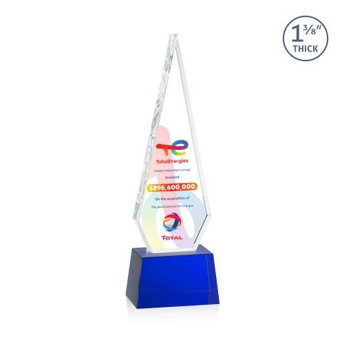Awards and Plaques - Crystal Trophies - Cullen Full Color on Small Base Blue Crystal Trophy