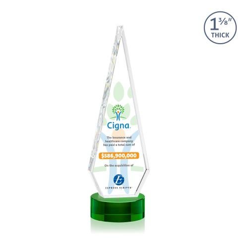 Awards and Plaques - Crystal Trophies - Cullen Full Color on Lockwood Base Green Crystal Trophy