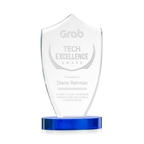 Awards and Plaques - Crystal Trophies - Skylark Shield Blue Unique Crystal Trophy