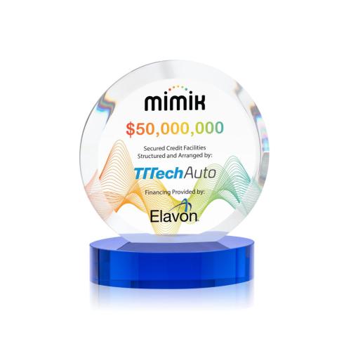 Awards and Plaques - Crystal Trophies - Matlow Full Color Blue Circle Crystal Trophy