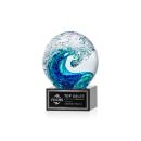 Ocean Wave on Plated Crystal Base Black Globe Glass Trophy