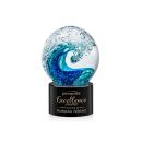 Ocean Wave on Round Base Black Globe Glass Trophy