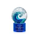 Ocean Wave on Round Base Blue Globe Glass Trophy