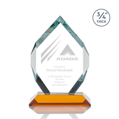 Awards and Plaques - Crystal Trophies - Diamond Diamond Amber Polygon Crystal Trophy
