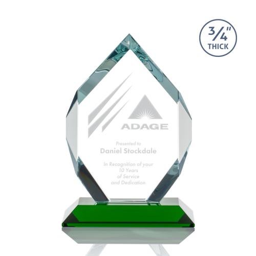 Awards and Plaques - Crystal Trophies - Diamond Diamond Green Polygon Crystal Trophy