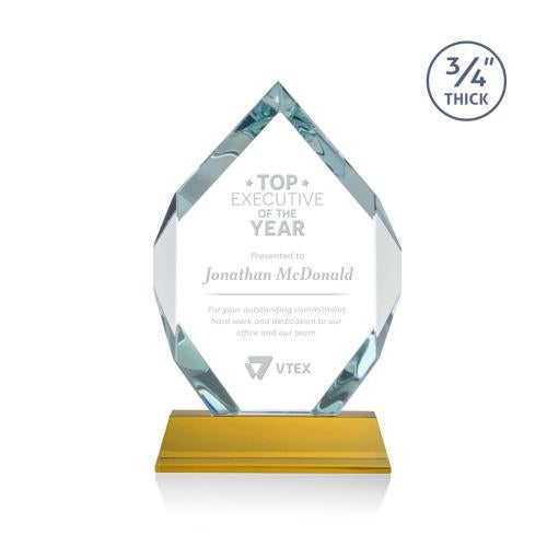 Awards and Plaques - Crystal Trophies - Diamond Diamond on Helton Amber Polygon Crystal Trophy