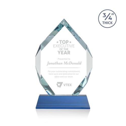 Awards and Plaques - Crystal Trophies - Diamond Diamond on Helton Blue Polygon Crystal Trophy