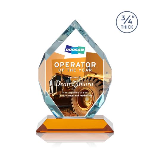 Awards and Plaques - Crystal Trophies - Diamond Diamond Full Color Amber Polygon Crystal Trophy