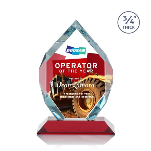 Awards and Plaques - Crystal Trophies - Diamond Diamond Full Color Red Polygon Crystal Trophy