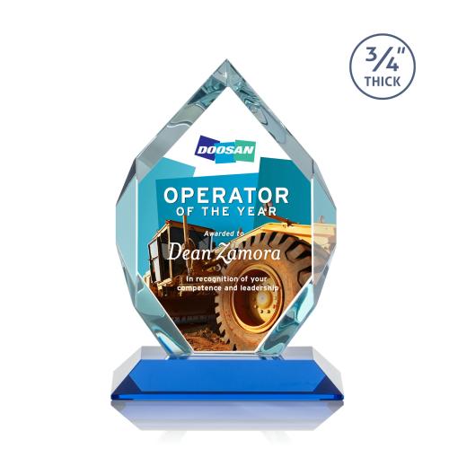 Awards and Plaques - Crystal Trophies - Diamond Diamond Full Color Sky Blue Polygon Crystal Trophy