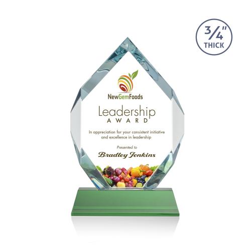 Awards and Plaques - Crystal Trophies - Diamond Diamond Full Color on Helton Green Polygon Crystal Trophy