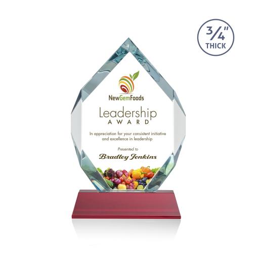 Awards and Plaques - Crystal Trophies - Diamond Diamond Full Color on Helton Red Polygon Crystal Trophy