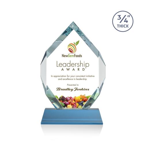 Awards and Plaques - Crystal Trophies - Diamond Diamond Full Color on Helton Sky Blue Polygon Crystal Trophy